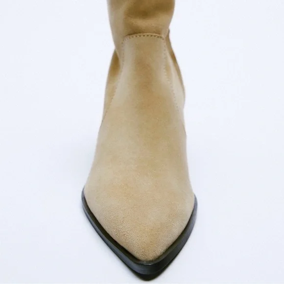 Zara Leather Split Suede Pointed Toe Cowboy Ankle Boots Size 39 | 8 - Picture 3 of 14